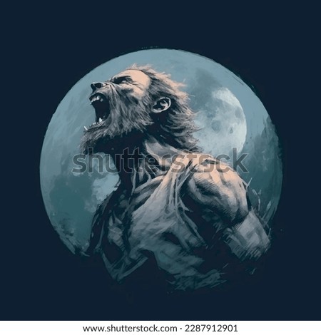 Unleash the wild with this captivating wolfman illustration standing under a white moon. Bring allure into your space with stunning artwork