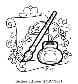Dé rienda suelta a su visión creativa con este hermoso conjunto de caligrafía con una pluma y un tintero, perfecto para diseños que evocan el arte clásico y la elegancia atemporal.
