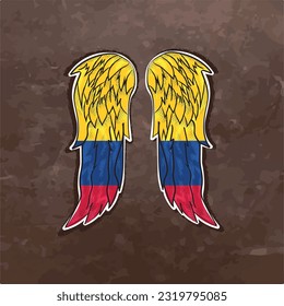 Unleash your creativity with our dynamic vector file featuring wings in the colors of the Colombia flag. Fly high and express your Colombia pride with this stunning design.