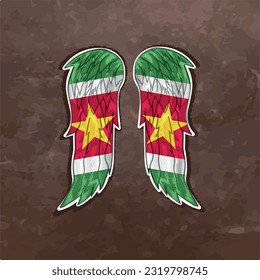 Unleash your creativity with our dynamic vector file featuring wings in the colors of the Suriname flag. Fly high and express your Suriname pride with this stunning design.