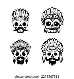 Unleash your inner warrior with our cute anime skull head wearing Indian chief accessories collection. Hand drawn with love, these illustrations are sure to add a touch of edgy charm to your project