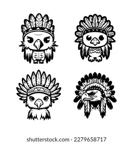 Unleash your inner warrior with our cute kawaii eagle head logo wearing Indian chief accessories collection. Hand drawn with love, these illustrations are sure to add a touch of strength and grace