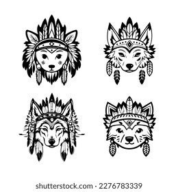 Unleash your wild side with our cute kawaii wolf logo wearing Indian chief accessories collection! Hand-drawn with love, these illustrations are sure to add a touch of playfulness and strength to your