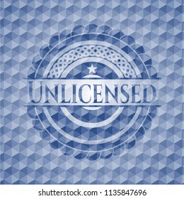 Unlicensed blue emblem with geometric pattern background.