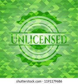 Unlicensed realistic green emblem. Mosaic background
