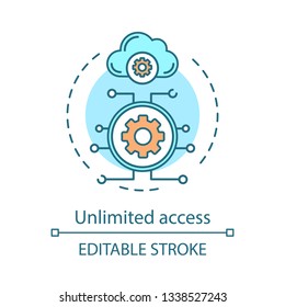 Unlimited access advantage concept icon. Cloud storage. Data transfer. Digital technology. Online business process idea thin line illustration. Vector isolated outline drawing. Editable stroke