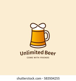 Unlimited Beer Abstract Vector Sign, Emblem or Logo Template. Mug Silhouette with Infinity Symbol. Good for Bars, Pubs or Oktoberfest Posters, Stickers, Flyers, etc. On Light Background.