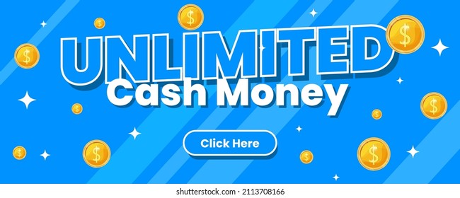 Unlimited Cash Money Prizes Reward Online Games Web Banner Template Design Vector