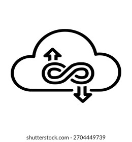 Icono de almacenamiento ilimitado en la nube con Bucle Infinity | Vector de arte de línea de transferencia de datos de sincronización en la nube