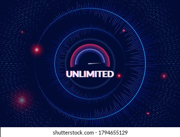 The unlimited concept for technology abstract background. The Mmle console and circular dynamic shape show many speeds that can accelerate to the speed of light.