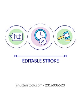 Unlimited crypto auction loop concept icon. Buy and sell with blockchain. Cryptocurrency abstract idea thin line illustration. Isolated outline drawing. Editable stroke. Arial font used