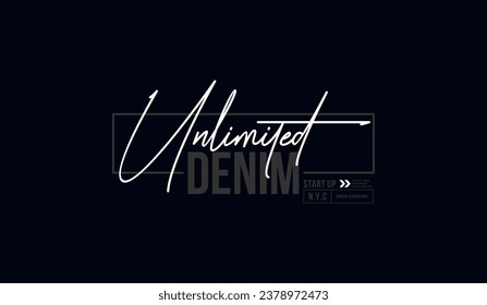 Denim ilimitado, identidad individual, tipografía abstracta eslogan de diseño moderno. Gráficos de ilustraciones vectoriales para camiseta, ropa, fondo, afiche, pancarta, postal y medios sociales 