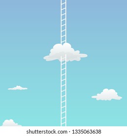 unlimited dreams visual concept design. super tall ladder going through the cloud in the sky vector illustration.