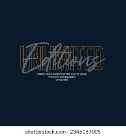 unlimited editions. Graphic mens dynamic t-shirt design, poster, typography. Vector illustration.
