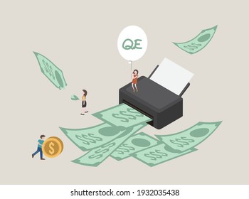 Unlimited Quantitative Easing. Printing money business concept
