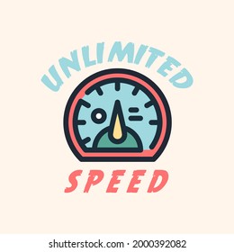 unlimited speed logo, automotive theme, speedometer icon illustration