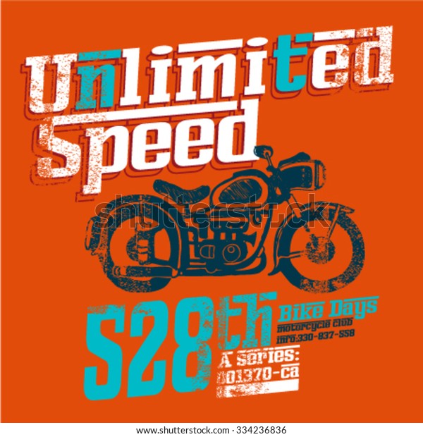 Unlimited Speed Typography Motorcycle Design Apparel Stock