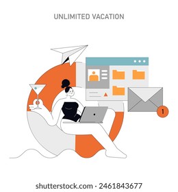 Unlimited Vacation concept Combining work and relaxation with a flexible, results-oriented approach Embodying freedom and productivity Vector illustration