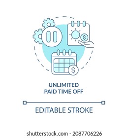 Unlimited vacation concept icon. Receiving salary during non work period abstract idea thin line illustration. Isolated outline drawing. Editable stroke. Roboto-Medium, Myriad Pro-Bold fonts used