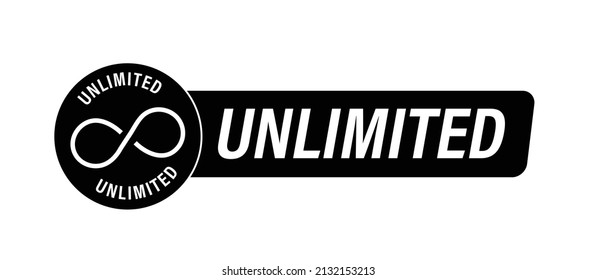 'unlimited' vector icon, black in color. isolated on white background