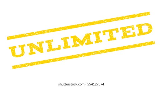 Unlimited watermark stamp. Text caption between parallel lines with grunge design style. Rubber seal stamp with unclean texture. Vector yellow color ink imprint on a white background.