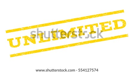 Unlimited watermark stamp. Text caption between parallel lines with grunge design style. Rubber seal stamp with unclean texture. Vector yellow color ink imprint on a white background.