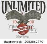 Unlimited wildness vector t shirt design for apparel, sticker, batch, background, poster and others. Eagle rock and roll graphic t shirt artwork.