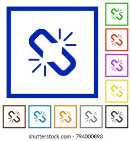 Unlink flat color icons in square frames on white background