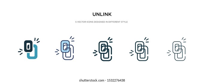 unlink icon in different style vector illustration. two colored and black unlink vector icons designed in filled, outline, line and stroke style can be used for web, mobile, ui