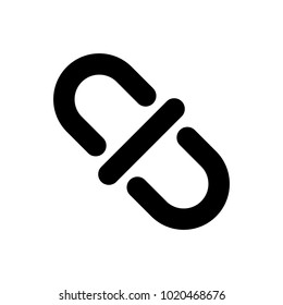 Unlink icon. Unlock chain symbol isolated on white background. Abstract broken chain sign in flat style. Un link pictogram. Simple unlinked icon in black. Vector illustration.