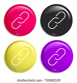 Unlink multi color glossy badge icon set. Realistic shiny badge icon or logo mockup