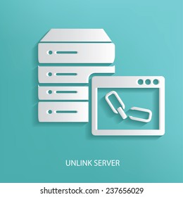 Unlink server symbol on blue background,clean vector