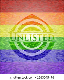 Unlisted emblem on mosaic background with the colors of the LGBT flag