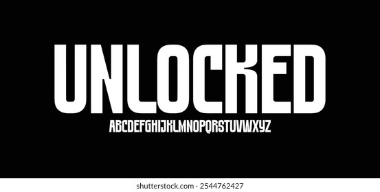 Unloacked, Modern abstract digital alphabet font. Minimal technology typography, Creative urban sport fashion futuristic font and with numbers. vector illustration
