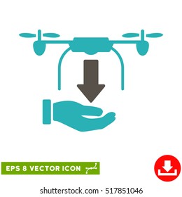 Unload Drone Hand EPS vector pictograph. Illustration style is flat iconic bicolor grey and cyan symbol on white background.