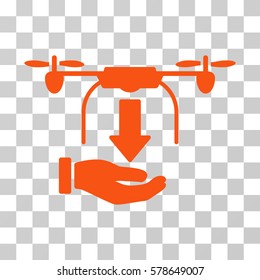 Unload Drone Hand icon. Vector illustration style is flat iconic symbol, orange color, transparent background. Designed for web and software interfaces.