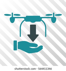 Unload Drone Hand vector pictogram. Illustration style is flat iconic bicolor soft blue symbol on a hatched transparent background.