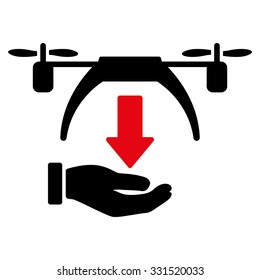 Unload Drone vector icon. Style is bicolor flat symbol, intensive red and black colors, rounded angles, white background.