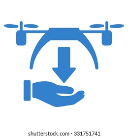 Unload Drone vector icon. Style is flat symbol, cobalt color, rounded angles, white background.