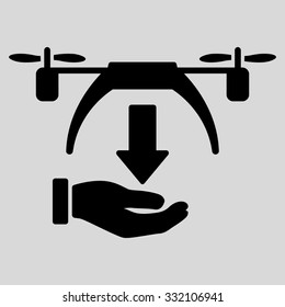 Unload Drone vector icon. Style is flat symbol, black color, rounded angles, light gray background.