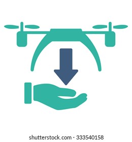 Unload Drone vector icon. Style is bicolor flat symbol, cobalt and cyan colors, rounded angles, white background.