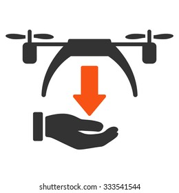 Unload Drone vector icon. Style is bicolor flat symbol, orange and gray colors, rounded angles, white background.