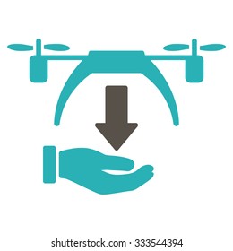 Unload Drone vector icon. Style is bicolor flat symbol, grey and cyan colors, rounded angles, white background.
