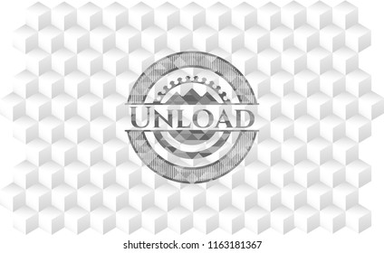 Unload grey badge with geometric cube white background