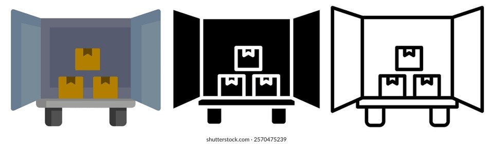 unloading car icon, simple flat style, logo sign symbol vector illustration pictogram, isolated on white for mobile app