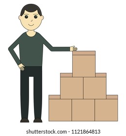 Unloading of goods. Cartoon character. Cartoon character and delivery service isolated on white background
