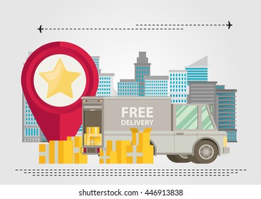 Unloading or loading trucks. Shipping cargo delivery, export or import, transportation and logistic, flat vector illustration