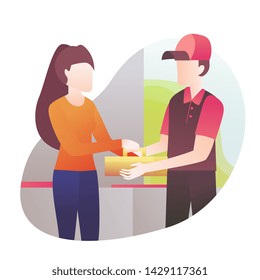 Unloading . Shipping delivery, export or import, transportation and logistic, online shop,  flat vector illustration