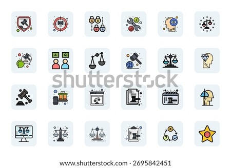 Unlock 24 LineFilled PIXEL Perfect vector icons inspired by Judgment, optimized in 64x64 format for flawless display across all devices.