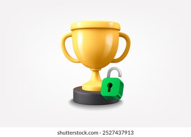 Unlock achievement concept. 3d vector icon isolated on white background